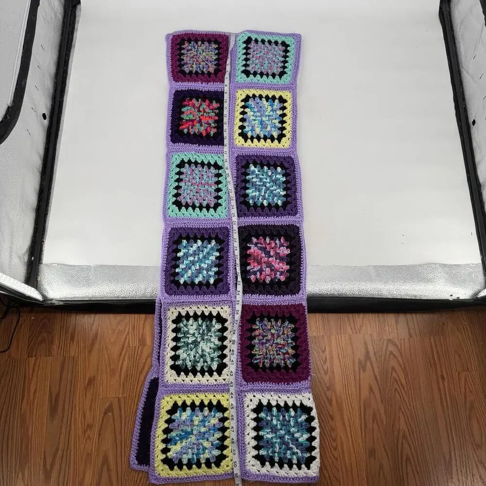 Vintage granny square purple blanket quilt throw 70s 80s 90s cottage 51x64